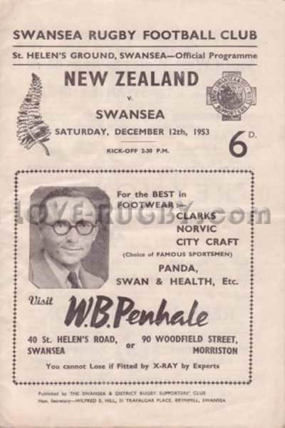 1953 Swansea v New Zealand  Rugby Programme